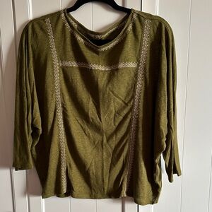 Garnet Hill Olive Embroidered Long Sleeve Top
